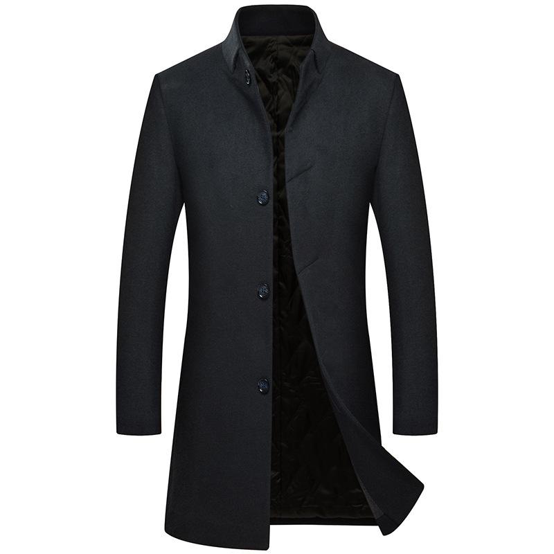 

Men s Mid-Length Stand-Up Collar Thick Wool Coat for Autumn and Winter XXXL чёрный