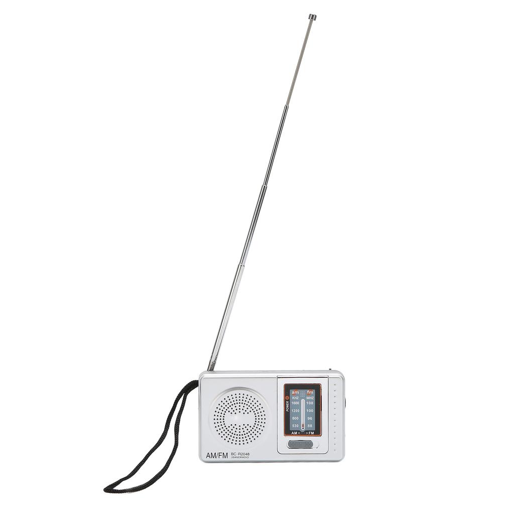 AM FM rádio Stříbrnošedá kapesní velikost AM FM kompaktní jednoduchý design kapesní rádio napájené AA bateriemi