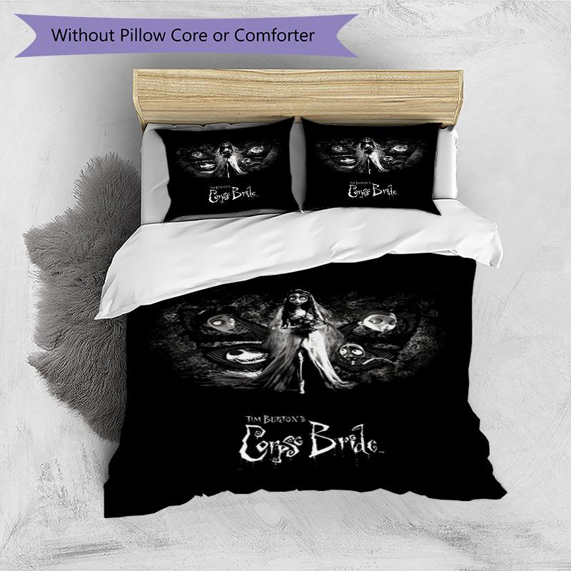 3pcs Duvet Cover Set (1*Duvet Cover + 2*Pillowcase, Without Core), Corpse Bride Print Bedding Set, Bedroom Decor, All‑Season, Birthday Gift
