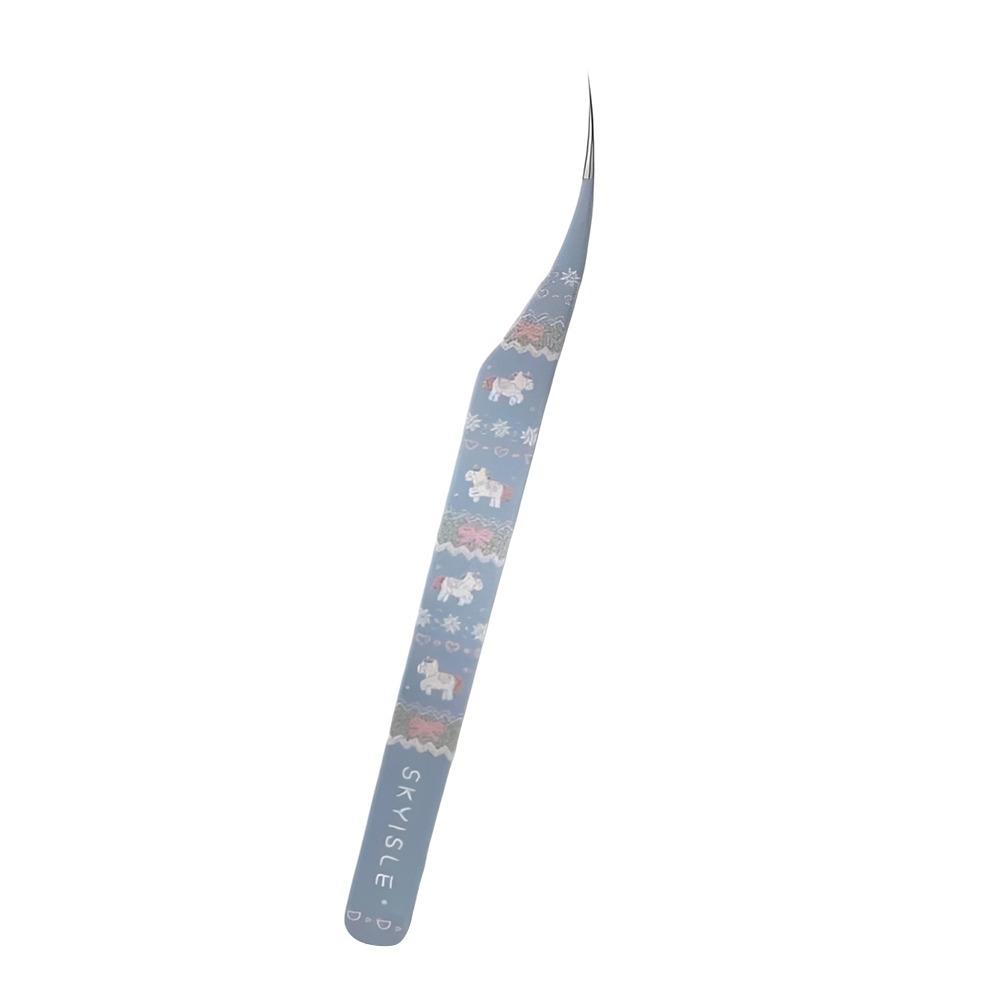Stainless Steel Curved Stickers Tweezers High Precision Cartoon False Eyelash Tweezers Anti-static Eyelash Curler