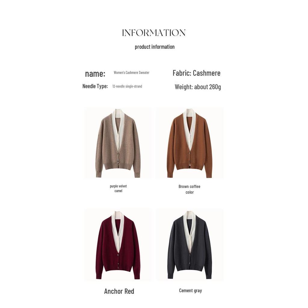 Cashmere Women's V-neck Two-tone Faux Layered Knit Sweater Cardigan for Autumn/Winter 2025