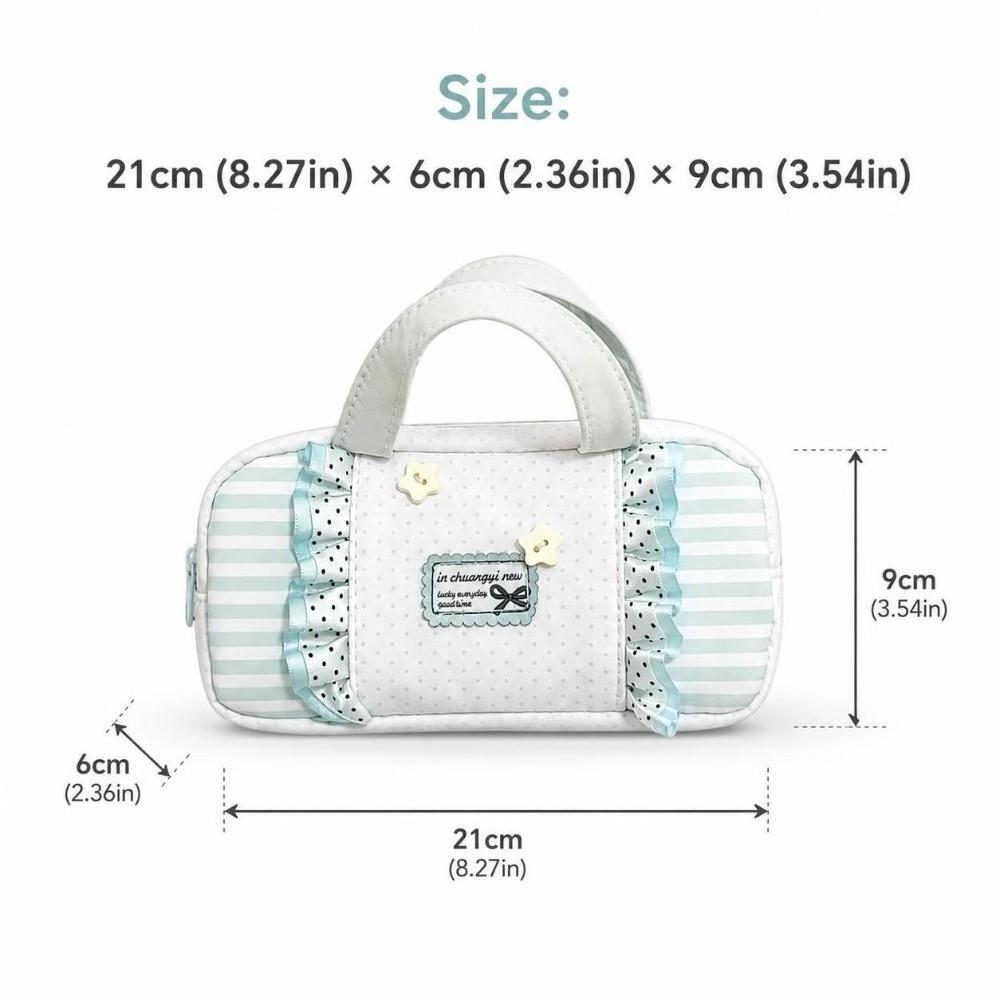 Portable Ruffle Design Pencil Case with Handle Large Capacity Pen Bag Polka Dot Print Stationery Storage Bag Gift