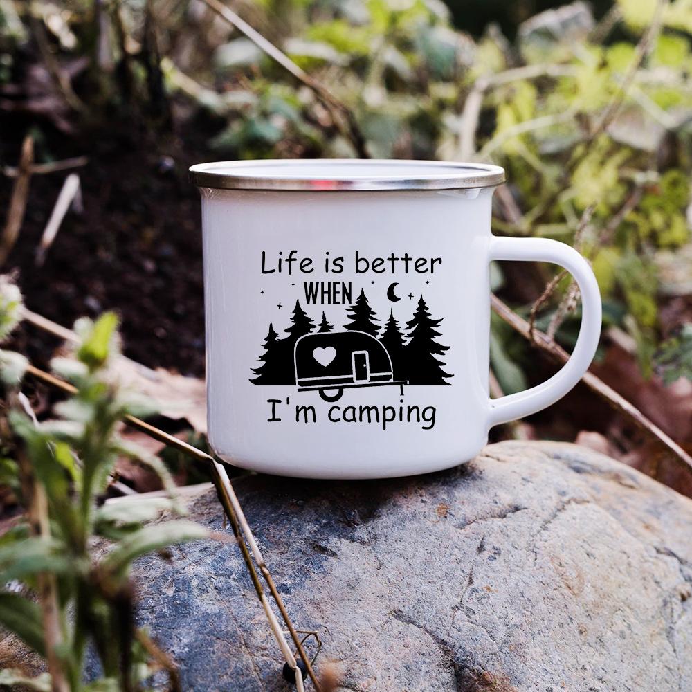 Sunset Forest Creek Creative Enamel Coffee Mugs Outdoor Travel Water Cups Camping Bonfire Party Beer Drink Milk Mug Best Gifts