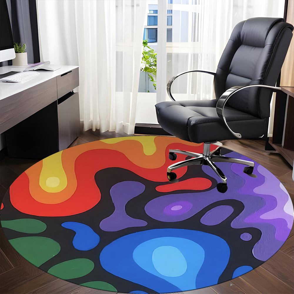 1pc Abstract Colors Office Round Area Rug, Indoor Mat Suitable For Office, Under Office Chairs Bedroom Living Room Home Decor, Room Deco