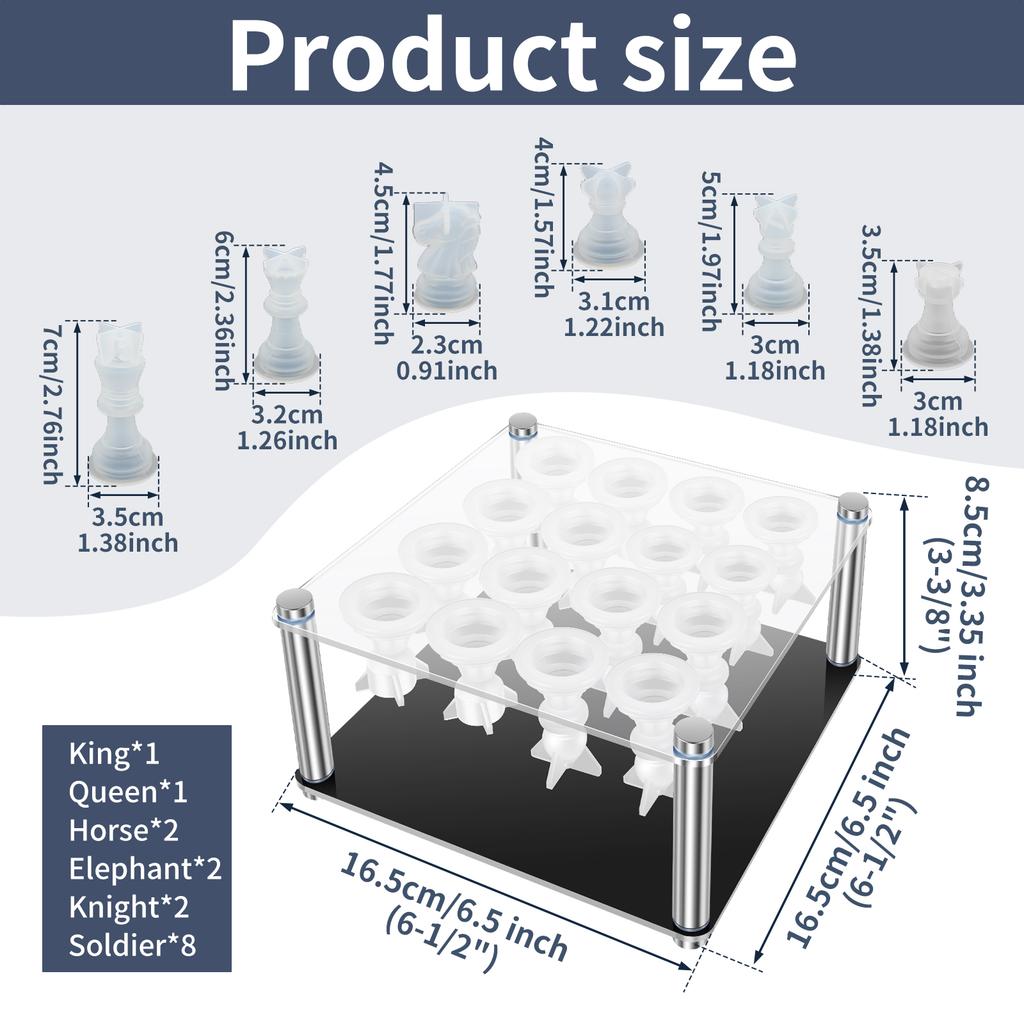 Resin Chess Mold Epoxy Silicone Casting Resin Chess Mold 3D Chess Board Game DIY Craft Handmade Making Mold Christmas Party Gift