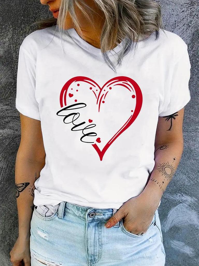 TEMU Valentine's Heart Women's Short Sleeve Crew Neck Top