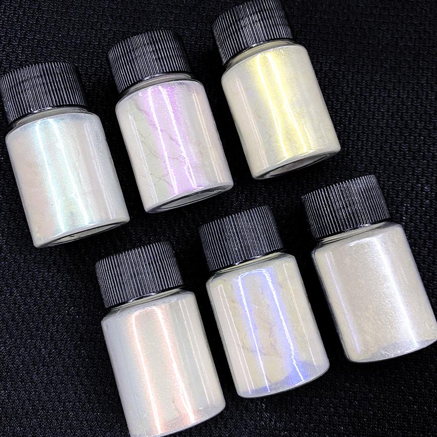 6Pcs/Set Aurora Mermaid Nail Art Powder High-Gloss Polarized White Pearl Chrome Pigment Chameleon Manicure Rubbing Mica