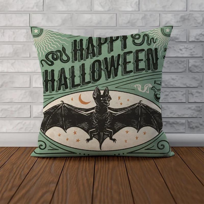 

Счастливого Хэллоуина, украшения для праздничной вечеринки, череп, летучая мышь, тыква, наволочка, подходит для украшения дома, гостиной, дивана, комнаты 45x45cm