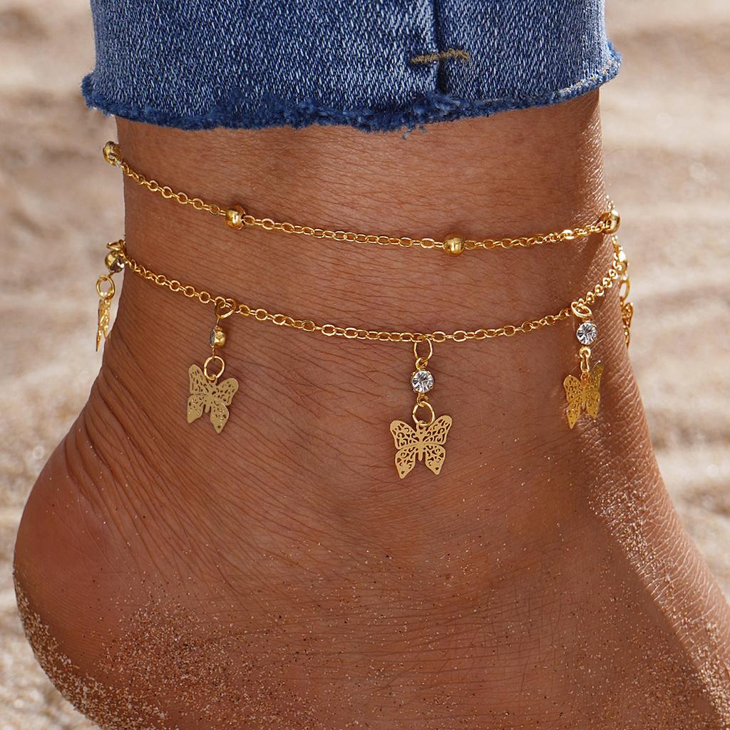 Beach Metal Pineapple Pearl Anklet Set Retro Multi-layer Pendant Anklet Girl Premium Feet