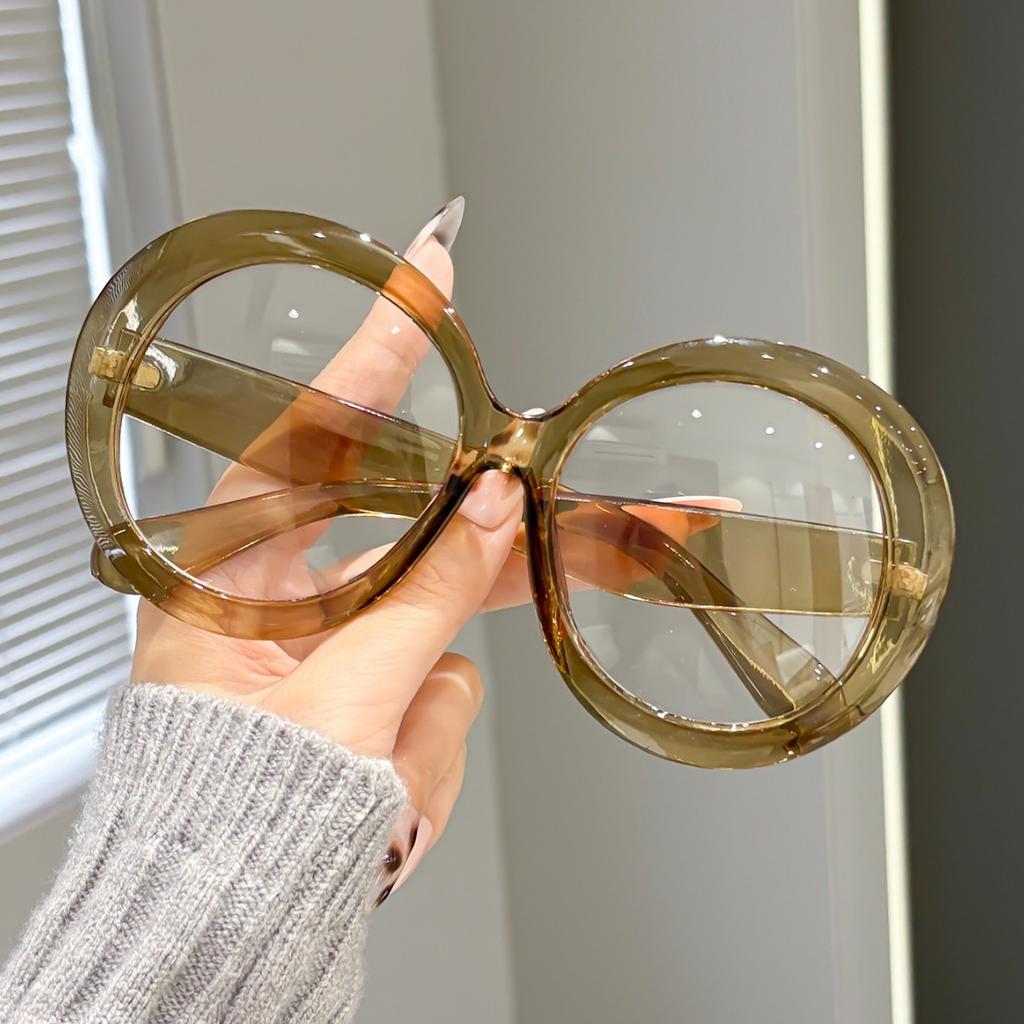 Large frame round glasses women's fashion candy color decorative glasses frame anti-blue light personalized flat mirror