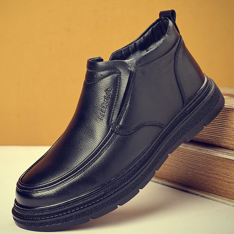 Men's High Top Fur and Leather Boots for Middle-Aged and Elderly  