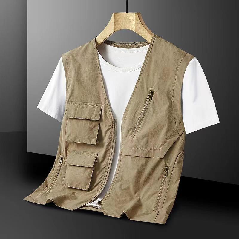 

Мужской быстросохнущий жилет с воротником и множеством карманов - Легкий, большого размера для весны и осени L (120-135 jin)