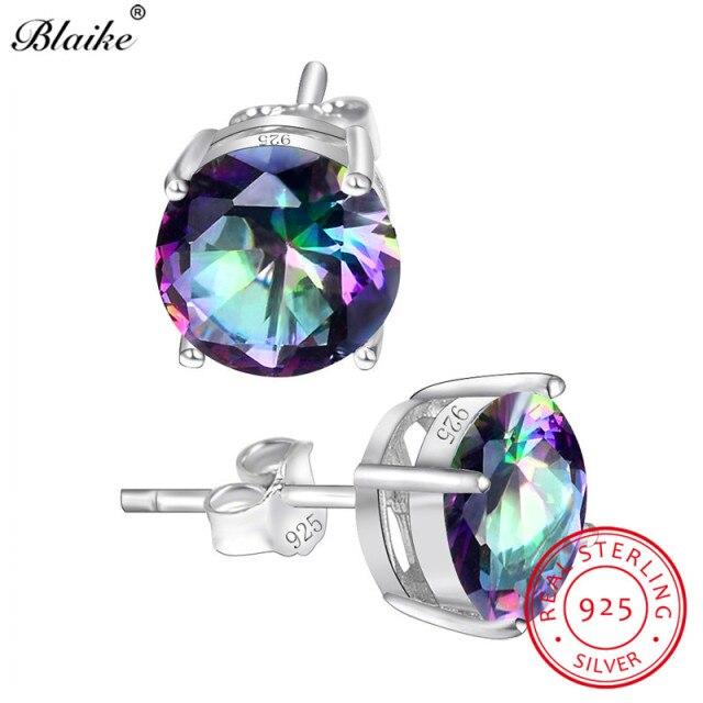 

Серьги-гвоздики Blaike из настоящего 100% стерлингового серебра 925 пробы с белым/синим/зеленым опалом для женщин, серьги-гвоздики с мистическим радужным цирконием, изящные ювелирные изделия разноцветный