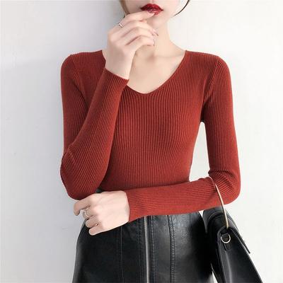 Sweter damski z przędzy rdzeniowej w stylu koreańskim, z dekoltem w serek, z dzianiny z długim rękawem, dopasowany do sylwetki, na jesień i zimę