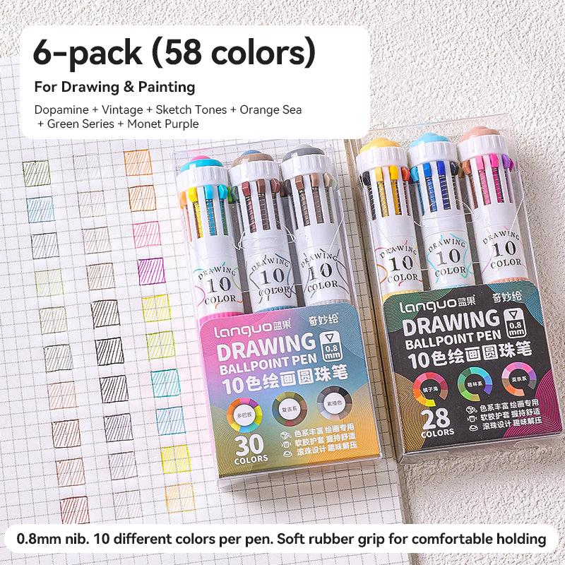 Languo 120/10 Colors Ballpoint Pen 0.8mm Soft Grip Press Multicolor Writing Pen for Art Drawing Marking Pen School Stationery