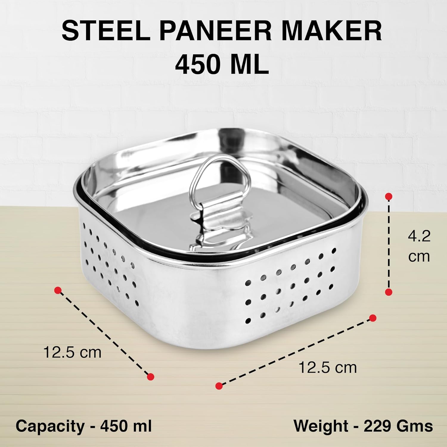 Stainless Steel Paneer Maker Tofu Container Sprouts Maker Strainer  450 ml, silver 450ml серебряный