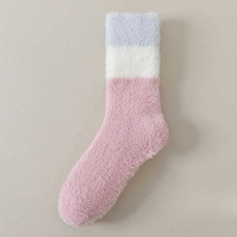 Winter and Autumn Thickened Fleece Thickened Coral Fleece Mid-calf Socks, Warm and Fashionable Couple-style Striped Multi-color Socks