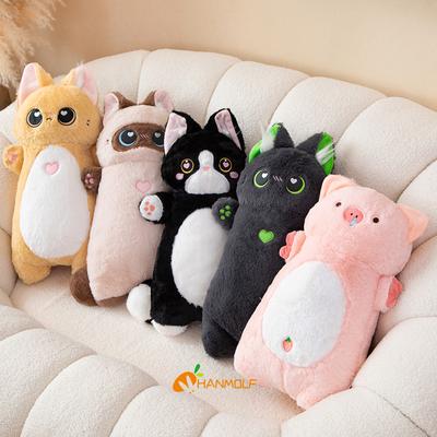40/55/65cm Kawaii Kedi Uzun Yastık Karikatür Hayvan Doldurulmuş Bebek Peluş Oyuncak Siyah Gri Kahverengi Siyam Kedileri Uyuyan Kucak Peluş Hediye