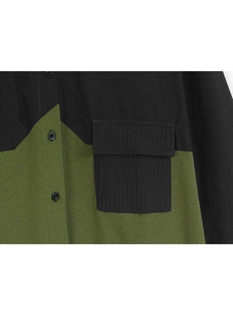 XITAO Full Sleeve Patchwork Single Breasted Dress GJ1076