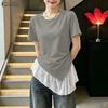 ZANZEA Women Casual Lace Splice Irregular Hem Summer Short Sleeve Blouse Tops