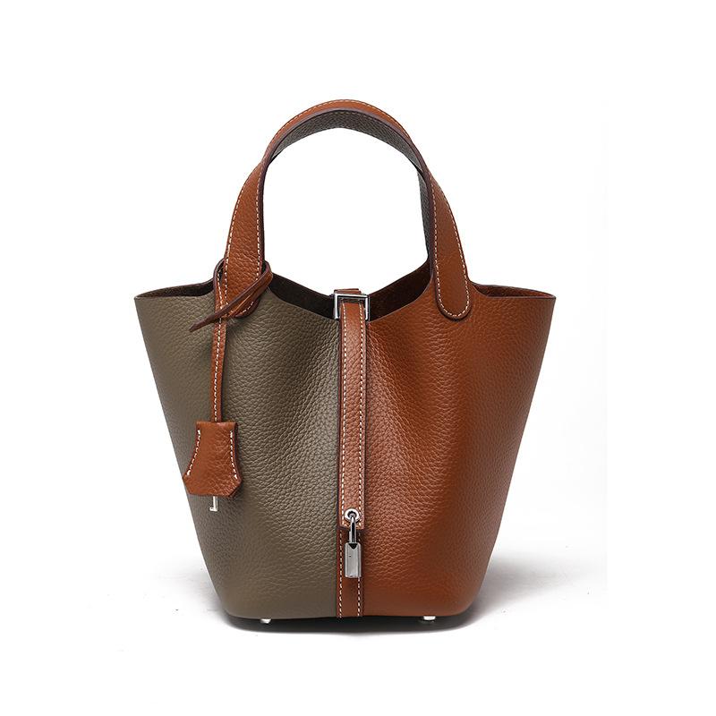 [New] High-quality First-layer Cowhide Niche Vegetable Basket Handbag Female, Genuine Leather Large-capacity High-end Bucket Bag