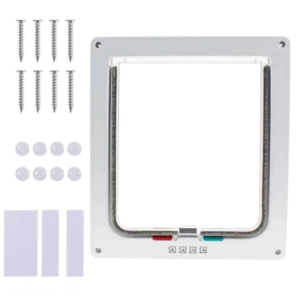 L/XL Cat Flap Door with 4 Way Lock Security Flap Door for Dog Cat Kitten Small Pet Gate Door Kit Cat Puppy Safety Gate
