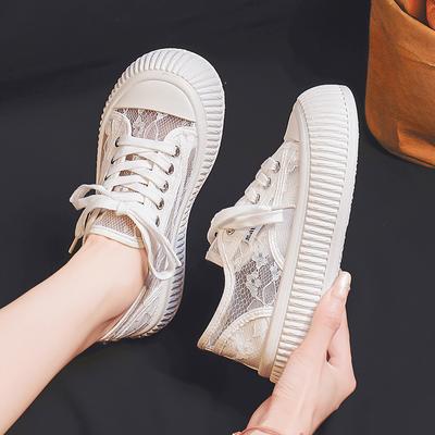 White Shoes Women's Summer Thin Breathable Lace Mesh Shoes Thick Bottom Niche Bread Shoes Biscuit Shape Shoes