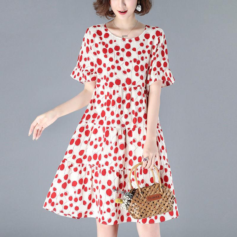 

Женское летнее платье в горошек с коротким рукавом и круглым вырезом с принтом длиной до колена, повседневная одежда для офиса, свиданий, вечеринок XXL красный