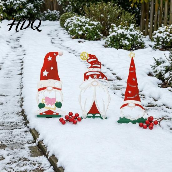 Outdoor Christmas Yard Signs 4Pcs Metal Gnome Garden Stakes Decorative Iron Signs Weather Stakes Resistant Sculptures for Lawn Flower Bed & Holiday