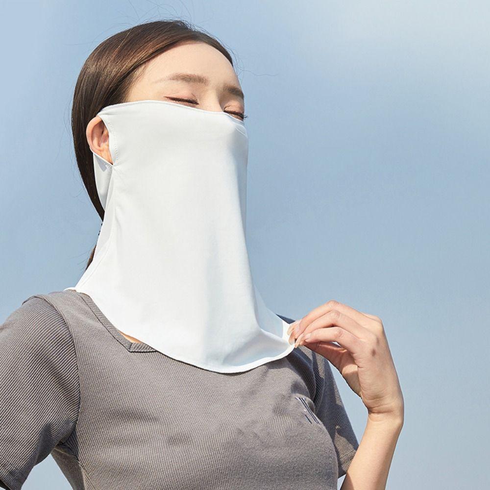 With Neck Flap Ice Silk Neckline Face Gini Mask Pure Color Driving Face Shield Veil  Female/Male
