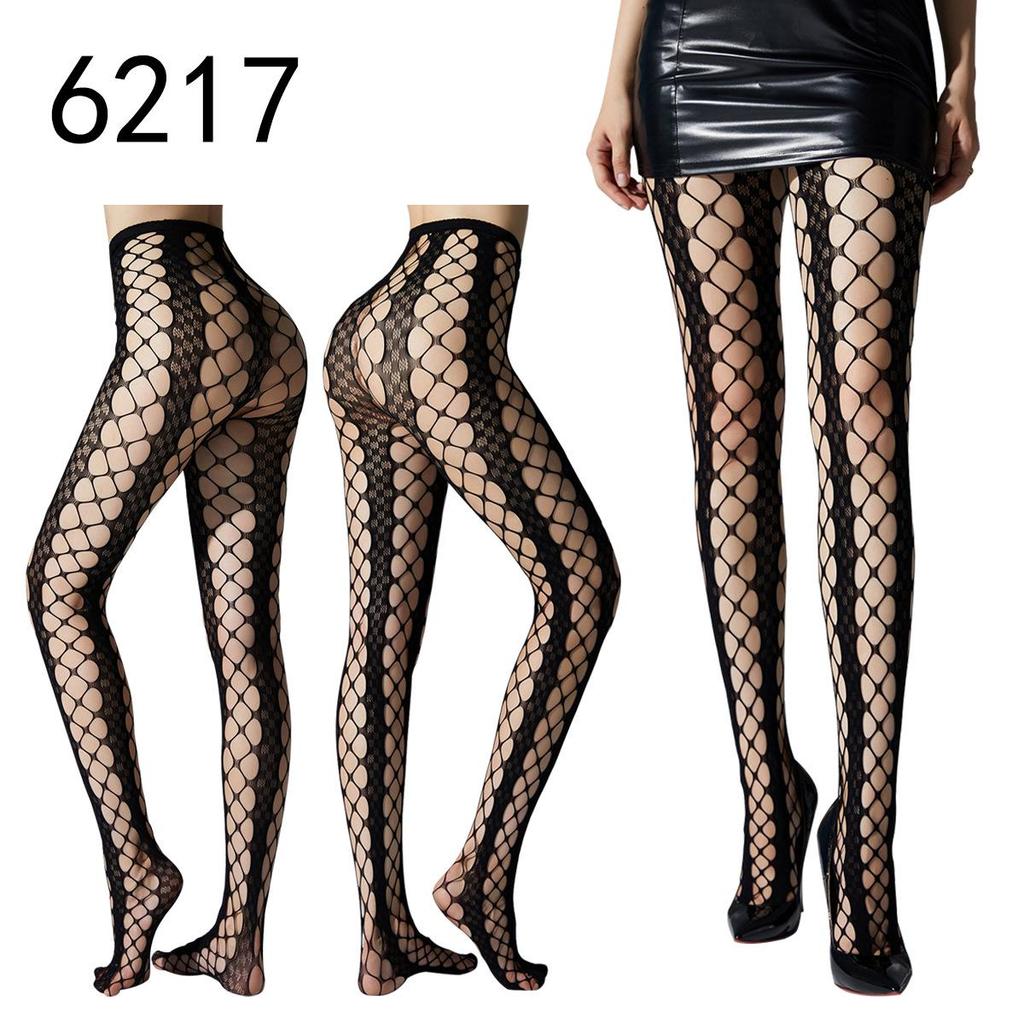 Hohle Strapsstrumpfhose mit Fischmuster - Nachtclub Schwarzseide