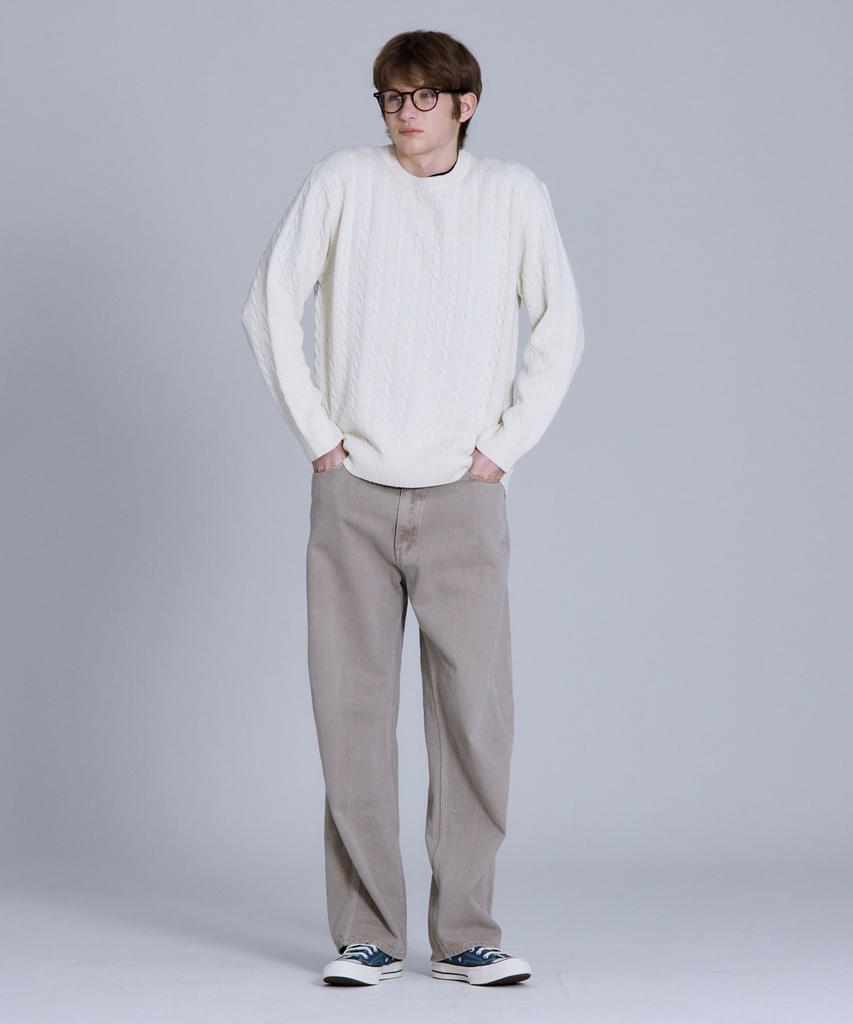 BASIC HOUSE Cable Round Neck Knit Oatmeal Lykt7101