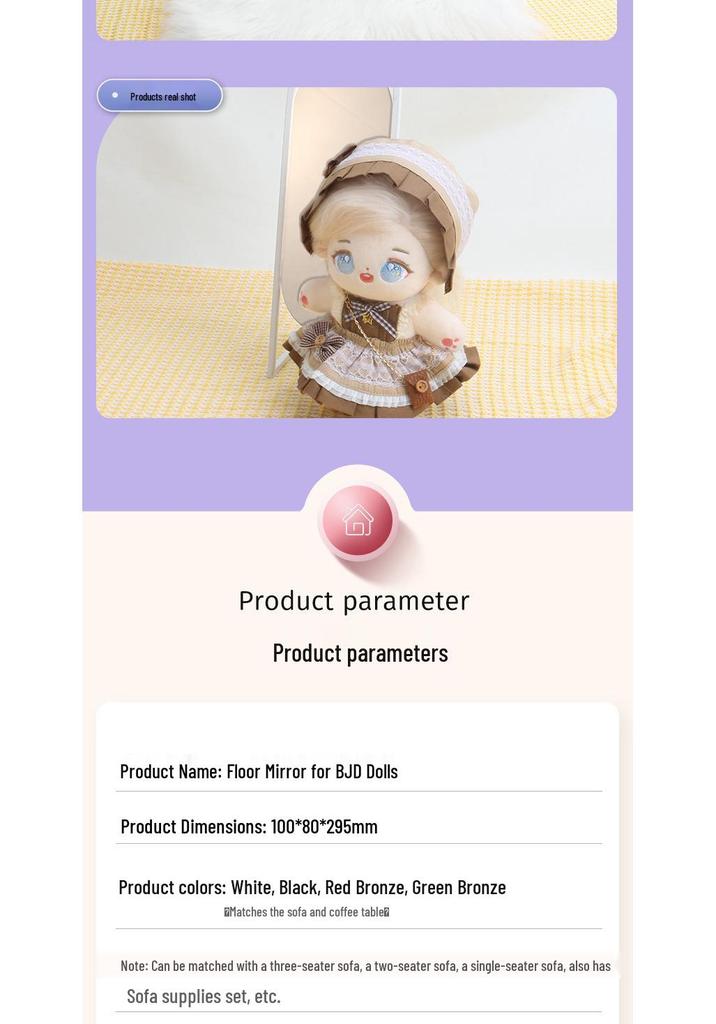 BJD 6-Point Doll Full-Body Mini Floor Mirror for Dressing