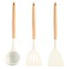 1PCS White Wooden Handle Silicone Spatula Cookware Set Hangable Kitchen Soup Spoon Cooking Tool Baking Shovel Ladle