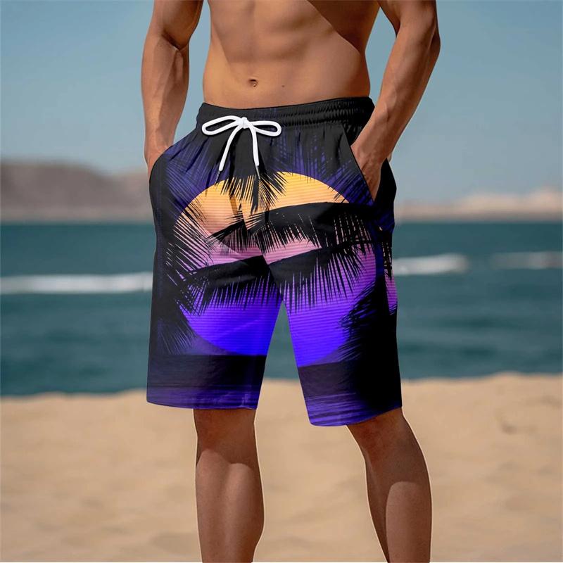 Men‘s’ Hawaiian Cool Swimming Trunks Summer New 3D Cocoanut Trees Printing Beach Shorts Palm Tree Shorts