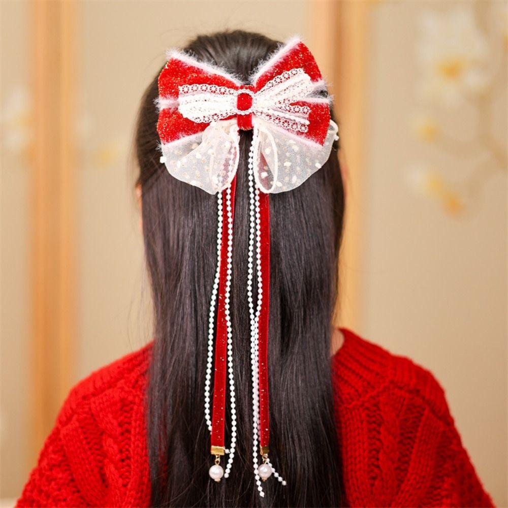 Löwe Kinder Chinesische Haarnadel Quaste Bestickte Schleife Kopfschmuck Rote Schleife Haarspange Festival