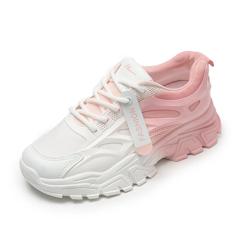 

Градиентные цветные папины туфли весна и осень новые корейские модные сетчатые дышащие и носибельные повседневные женские кроссовки с толстой подошвой 38