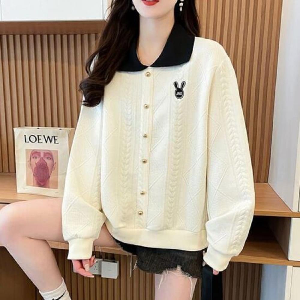 Navava Casual Button Point Collar Long Sleeve Sweatshirt Nt2291