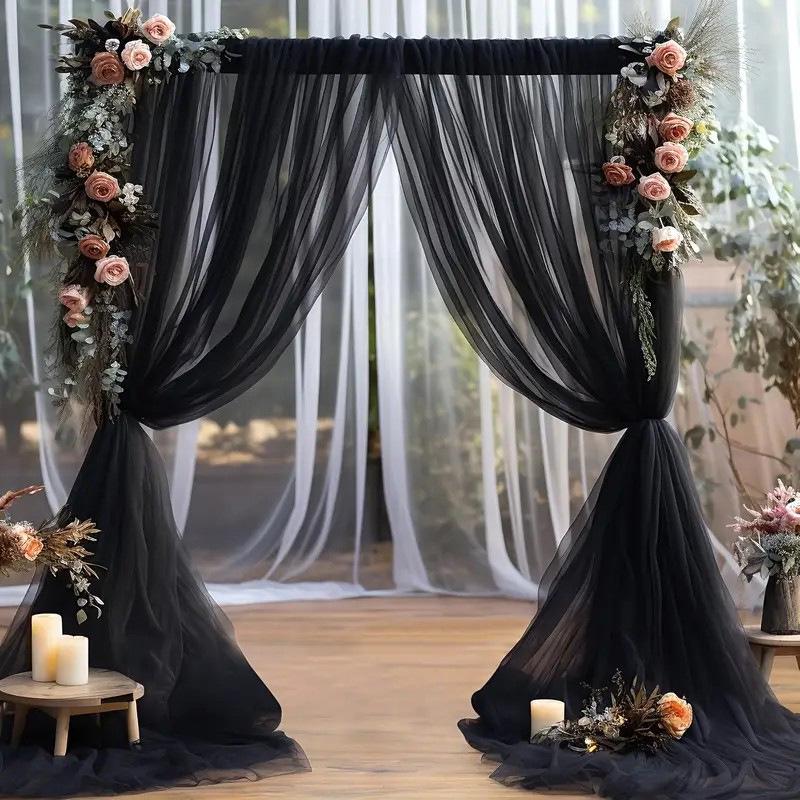 Cross-Rod Outdoor Wedding Mesh Curtain for Party Decoration