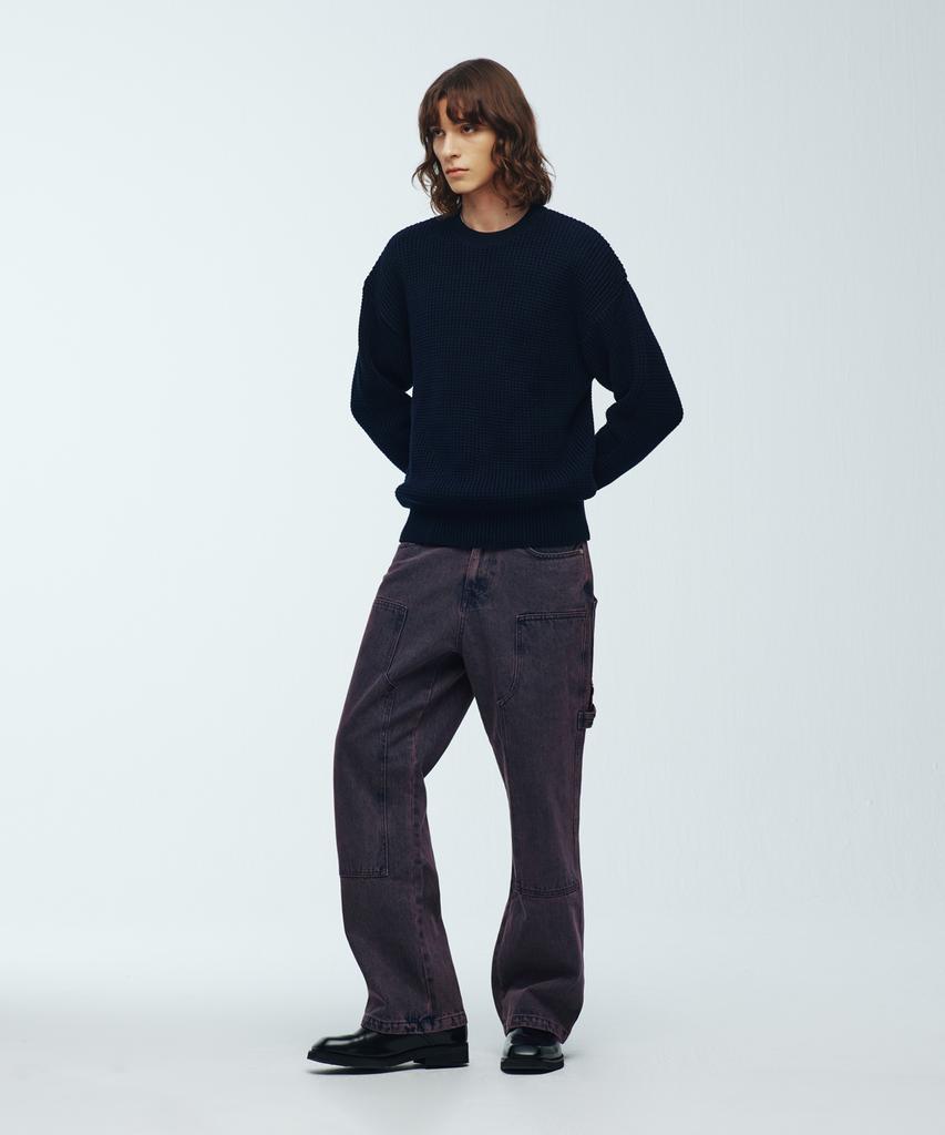 KNITTED Heavy Waffle Round Knit Navy