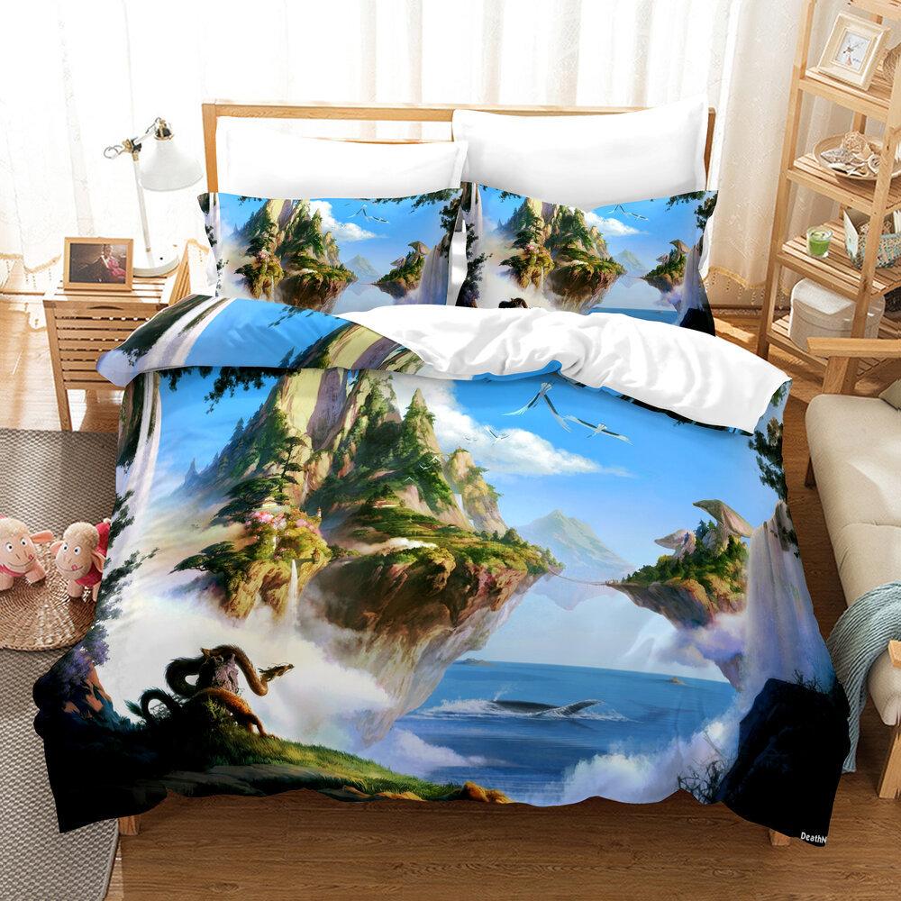 Dream Landscape 3D Digital Printing Three-Piece Quilt Cover Sheet Kit