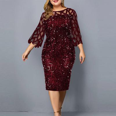 Lady Petticoats Plus Size Shiny Party Dress Patchwork Sequined Evening Dress for Banquet