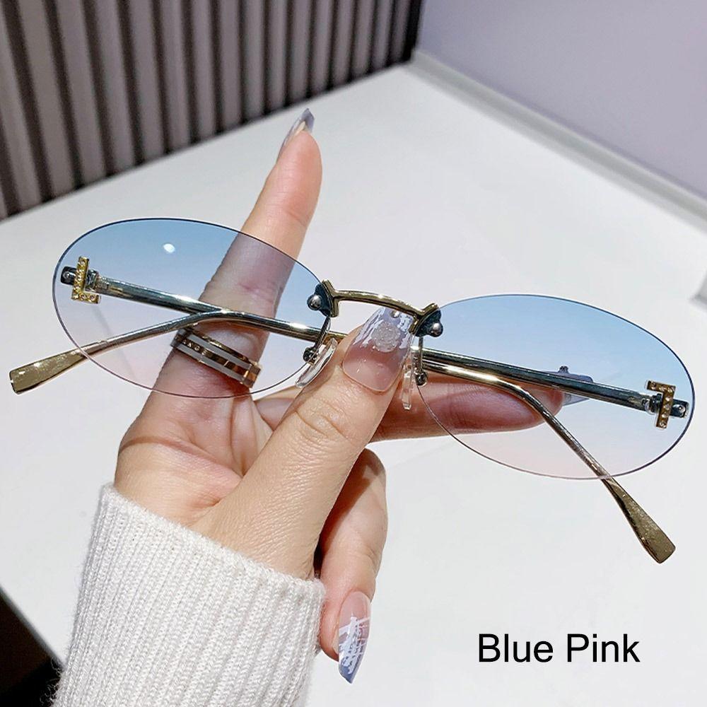 

Letter Decor Letter Decor Sun Glasses Rimless Metal Shades Fashion Oval Sunglasses for Women & Men Blue Pink