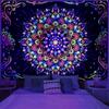 Amtoodopin Blacklight Mandala Tapestry UV Reactive Psychedelic Neon Tapestry Hippie Indian Bohemian Wall Tapestries Aesthetic Floral Tapestries Wall