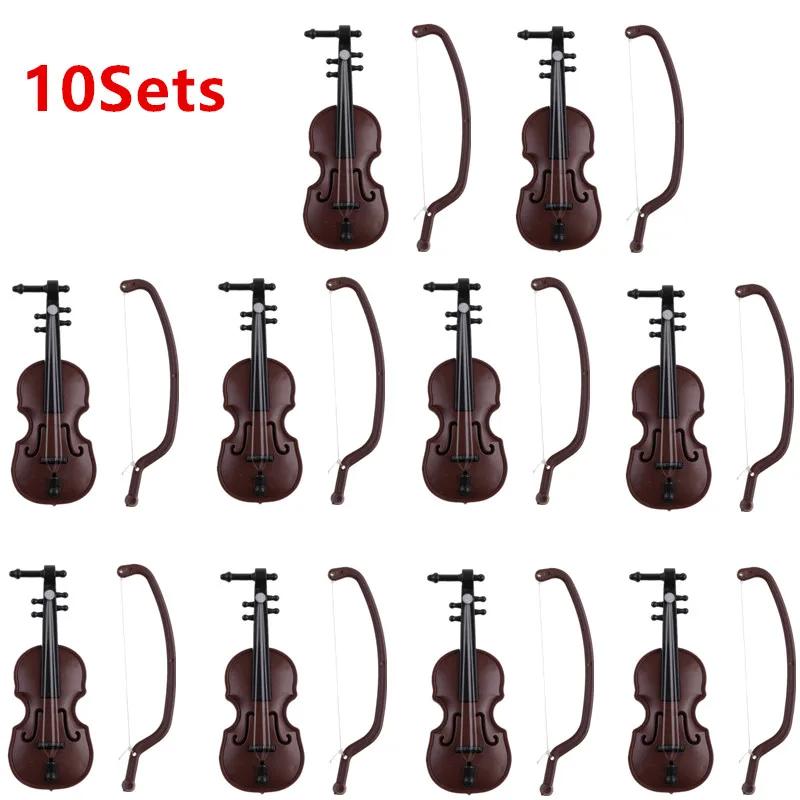 10Sets/1Set Mini Violins Ornament Miniature Violins Model with Stand Case Dollhouse for Home Office Desktop Decoration