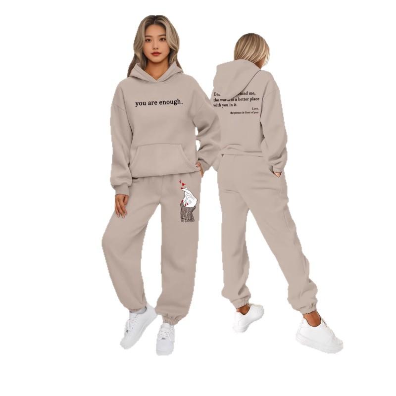 Couple Letter Print Hoodie Tracksuit Men Women Casual Sportswear Set