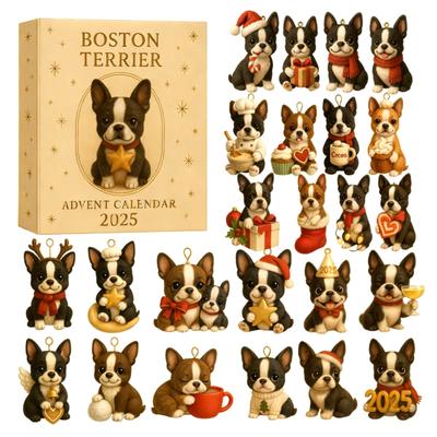 Cartoon Terrier Adventskalender 2025 24 Tage Weihnachts-Countdown-Kalender Interaktiver Feiertagskalender Heimdeko
