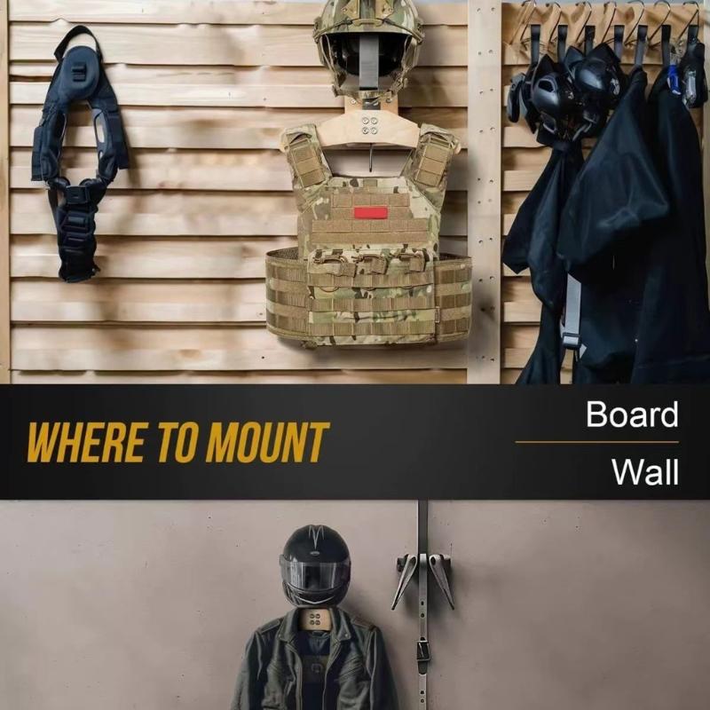 Väggmonterade hjälmhållare Utrustningsdisplayställ för cykling skidåkning poliskläder utrustning förvaring med krok