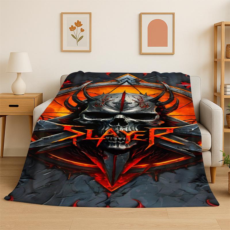Retro Slayer Heavy Metal Rcck Band Sign Flannel Blanket Soft Warm Throw Blanket for Bedroom Living Room Bed Travel Picnic Gift
