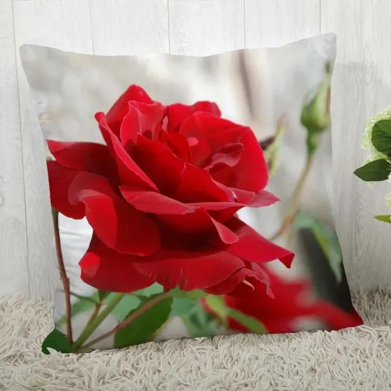 Luxury Home Decor Pillow Cover Living Room Sofa Cushion Cover Red Rose Pattern Cushion Cover